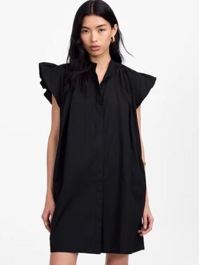Madewell NWT Flutter Sleeve Button Front Mini Dress in Poplin Size XS in Black